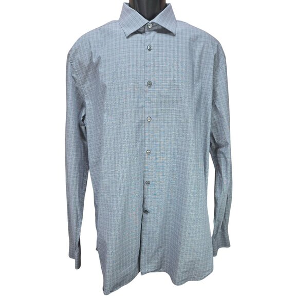 John Varvatos Mens Slim Fit Long Sleeve Gray Plaid Button-Up Shirt 17-36/37 - Picture 1 of 7